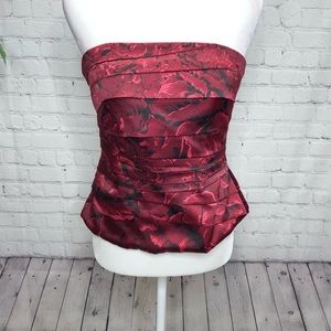 WHBM Wine and Black Floral Satin Strapless Corset Bustier 6